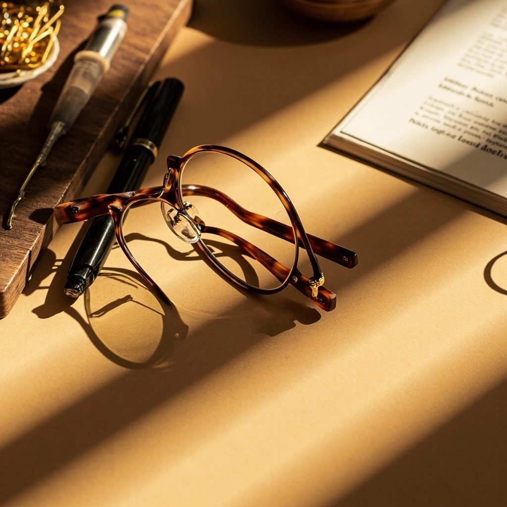 The Halden frames from above on a desk next to a pen.