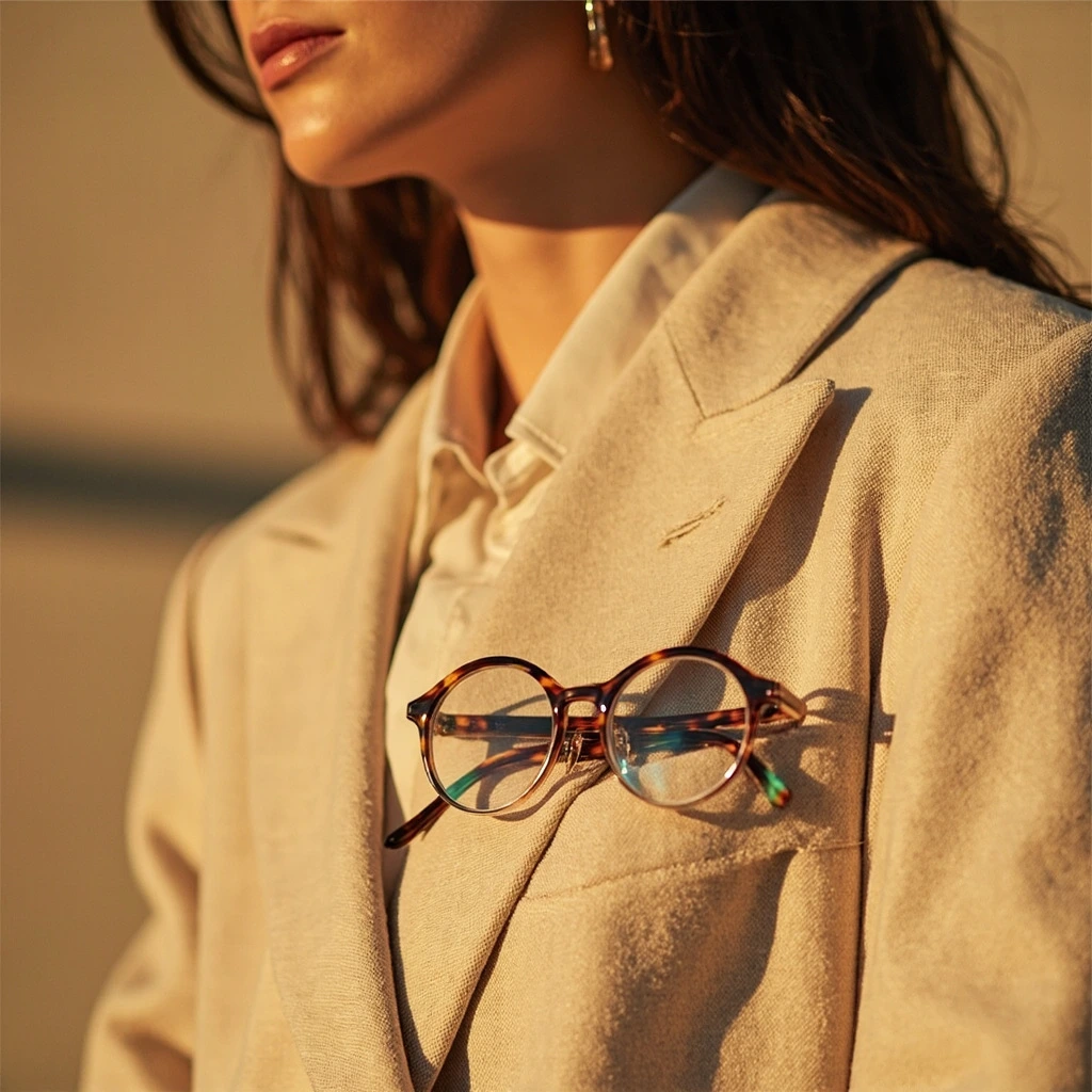 The Halden frames tucked into a blazer pocket.